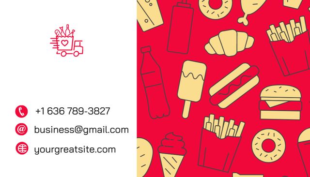 Ontwerpsjabloon van Business Card US van Fast Food Pattern And Food Delivery Service Promotion