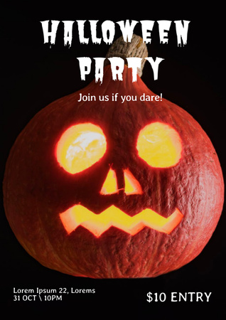 Halloween Party Announcement with Scary Pumpkin Face Poster A3 Design Template