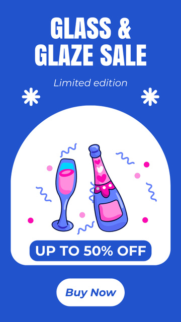 Glassware Offer with Illustration of Champagne Bottle and Wineglass Instagram Video Storyデザインテンプレート