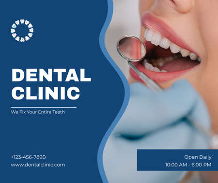 Dental Clinic Services with Patient on Checkup Facebook Design Template