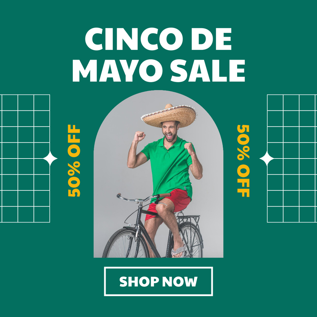 Ontwerpsjabloon van Instagram van Cinco de Maya Sale with Man on Bicycle
