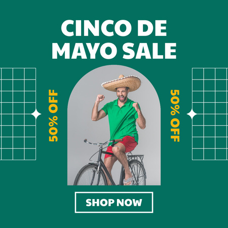 Ontwerpsjabloon van Instagram van Cinco de Maya Sale met man op fiets