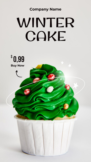 Bakery Ad with Winter Green Cupcake Instagram Story Šablona návrhu