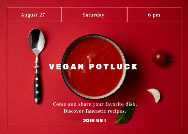 Szablon projektu Vegan Tomato Soup Offer on Red Postcard 5x7in