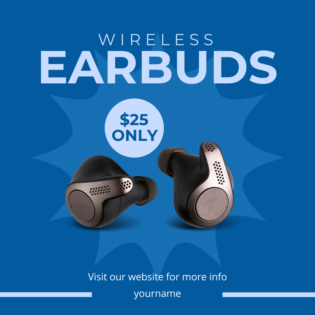 Offer Price for Wireless Earbuds on Blue Instagram AD Tasarım Şablonu