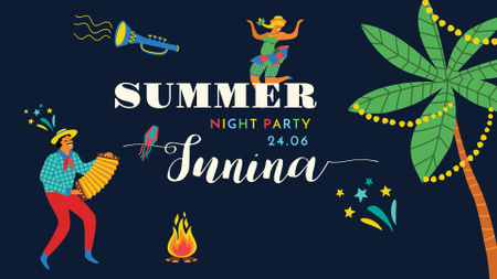Plantilla de diseño de Summer Party Announcement with Brazilian Musician FB event cover 