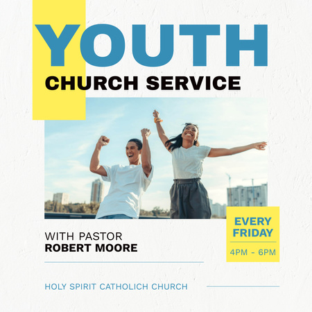 Ontwerpsjabloon van Instagram van Aankondiging kerkdienst jeugd