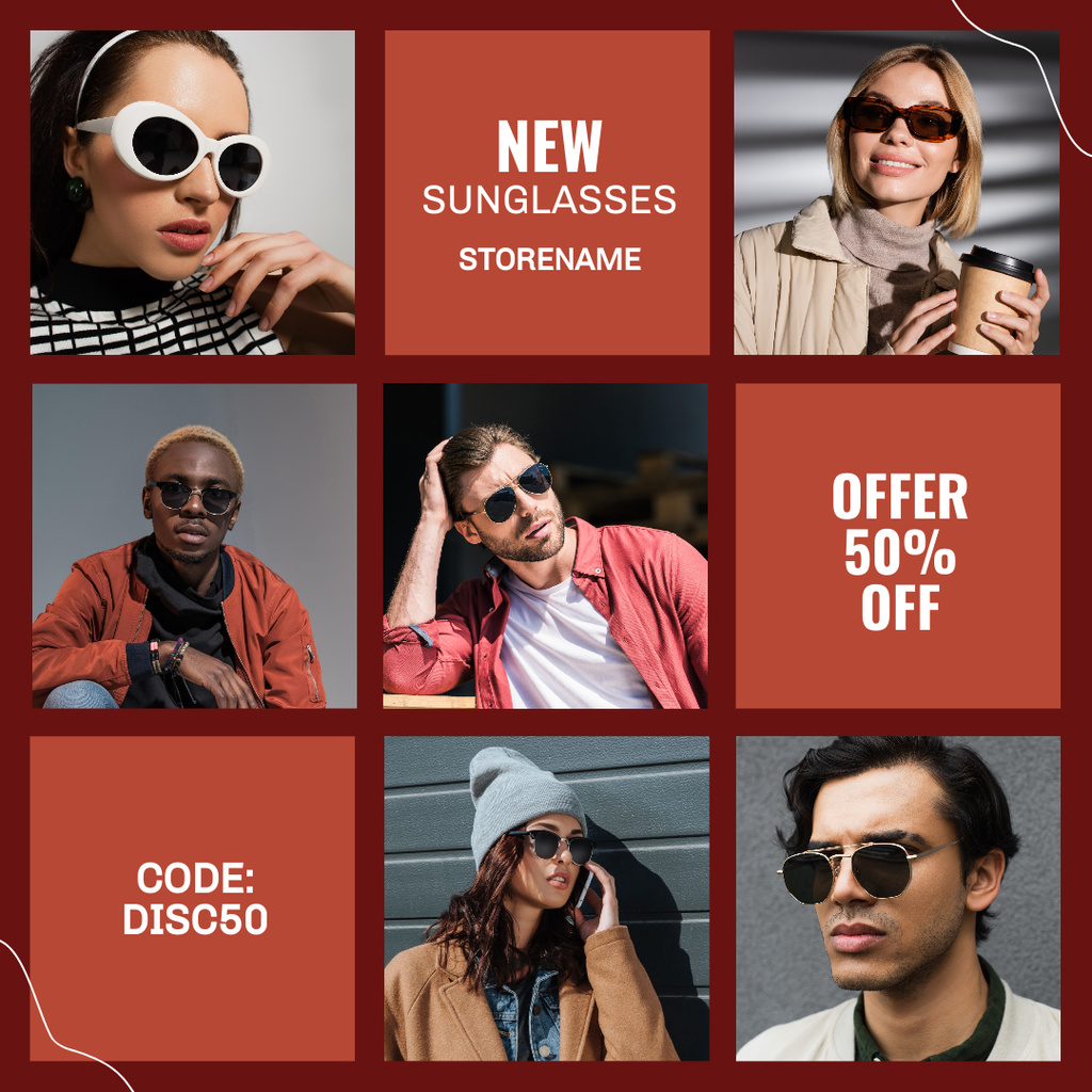 Modèle de visuel Collage with New Discount Sunglasses Collection - Instagram