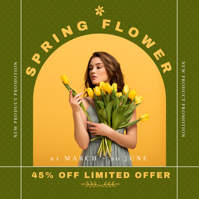 Spring Sale with Woman with Tulip Bouquet Instagram AD Design Template