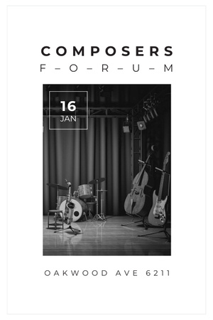 Plantilla de diseño de Composers Forum Invitation with Instruments on Stage Pinterest 