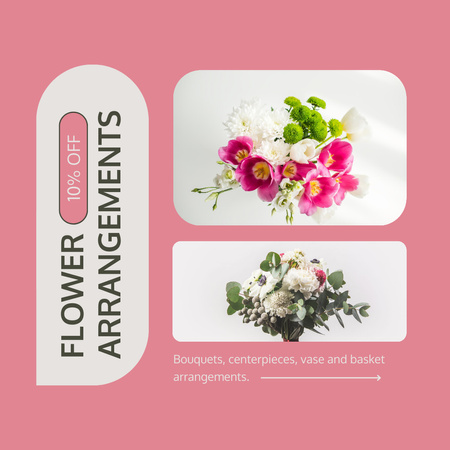 Flower Arrangements with Discount on Romantic Bouquets Instagram Design Template