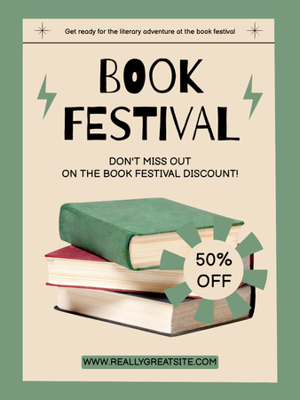 Discounts at Book Festival Poster US Πρότυπο σχεδίασης