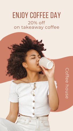 Ontwerpsjabloon van Instagram Story van Lady Drinking Tasty Beverage for Coffee House Ad
