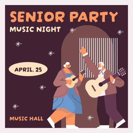 Designvorlage Aging-Party mit Musik-Nacht-Ankündigung für Instagram