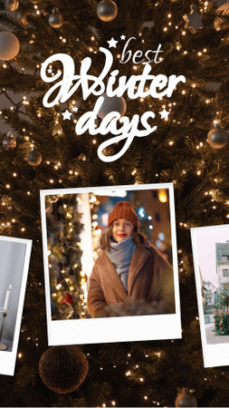 Winter Inspiration with Girl and Festive Christmas Tree Instagram Story Design Template