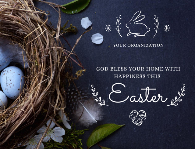Ontwerpsjabloon van Postcard 4.2x5.5in van Easter Greeting With Eggs in Nest In Blue