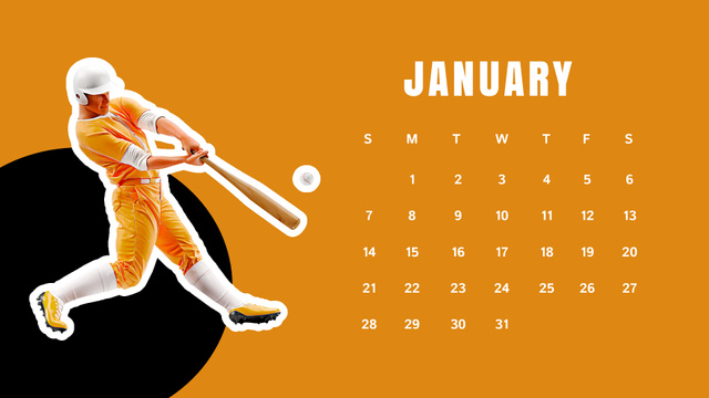 Multiracial Baseball Players Men and Women on Colorful Calendar Tasarım Şablonu