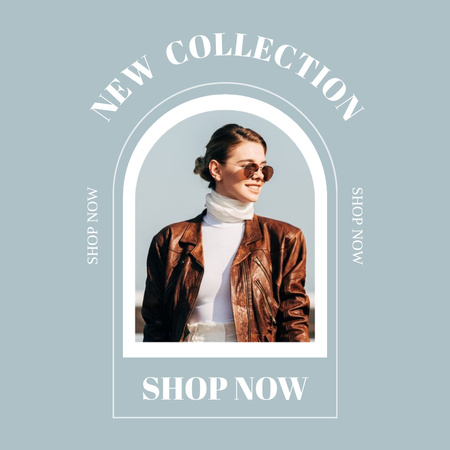 Woman in Stylish Sunglasses and Leather Brown Jacket Instagram Design Template