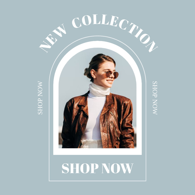 Woman in Stylish Sunglasses and Leather Brown Jacket Instagram Modelo de Design