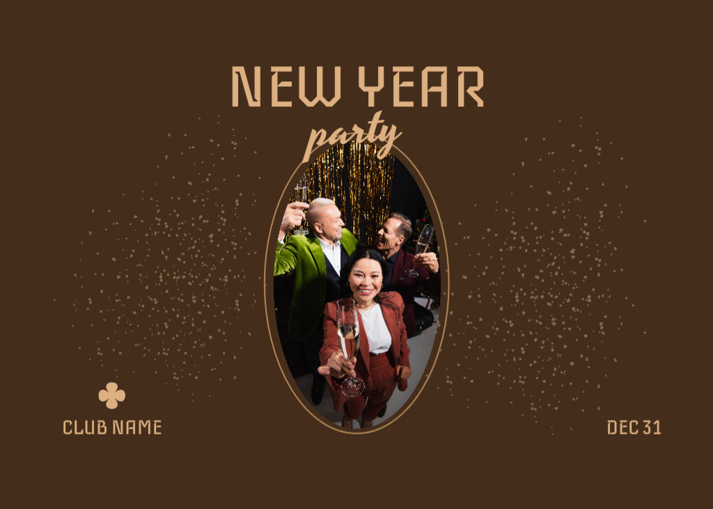 Happy People on Bright New Year Party Flyer 5x7in Horizontal Tasarım Şablonu