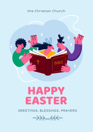 Cute Easter Holiday Greeting Poster Design Template