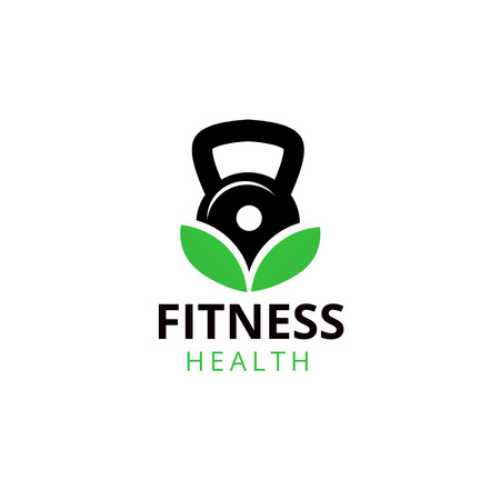Emblem with Dumbbell and Green Leaves Logo 1080x1080px Πρότυπο σχεδίασης