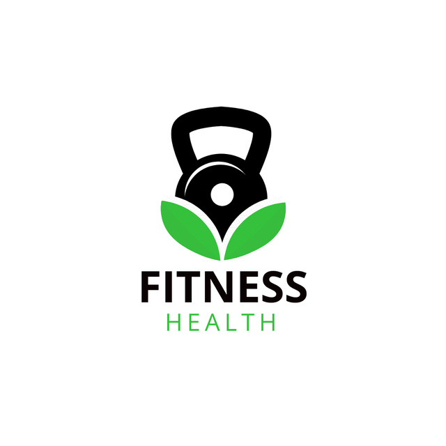 Emblem with Dumbbell and Green Leaves Logo 1080x1080px Modelo de Design