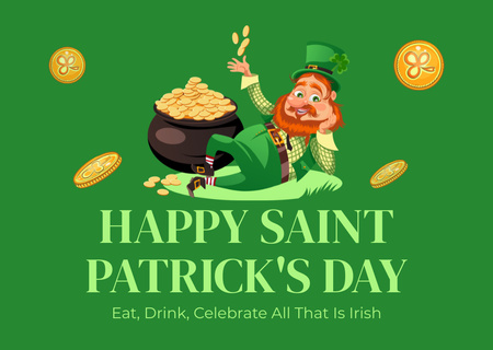 Happy St. Patrick's Day Greeting with Red Bearded Man Card Design Template