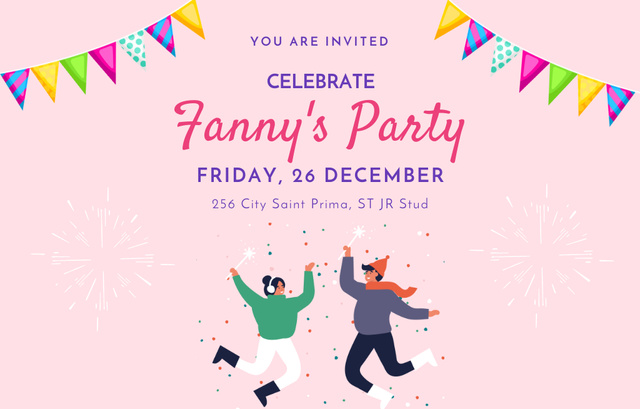 Announcement of Winter Party Celebration on Pink Invitation 4.6x7.2in Horizontal Πρότυπο σχεδίασης