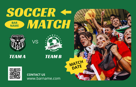 Soccer Match Announcement Green Invitation 4.6x7.2in Horizontal Design Template