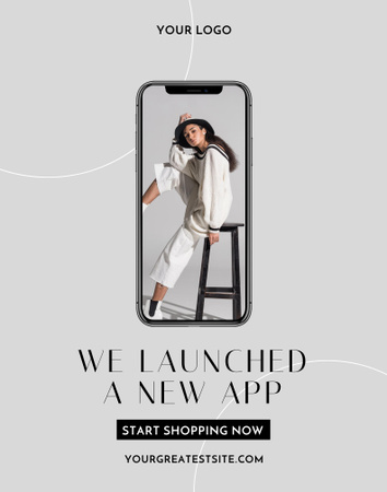 Fashion App with Stylish Woman on screen Poster 22x28in Modelo de Design