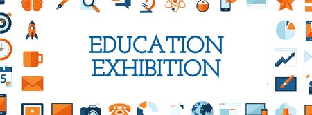 Education Exhibition Bright Sciences Icons Facebook cover tervezősablon