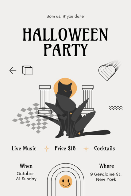 Halloween Party Announcement with Cute Black Cat Invitation 6x9in Design Template