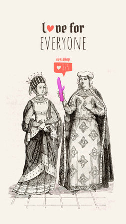 Funny Illustration of Women Courtiers holding Sex toys Instagram Story Design Template