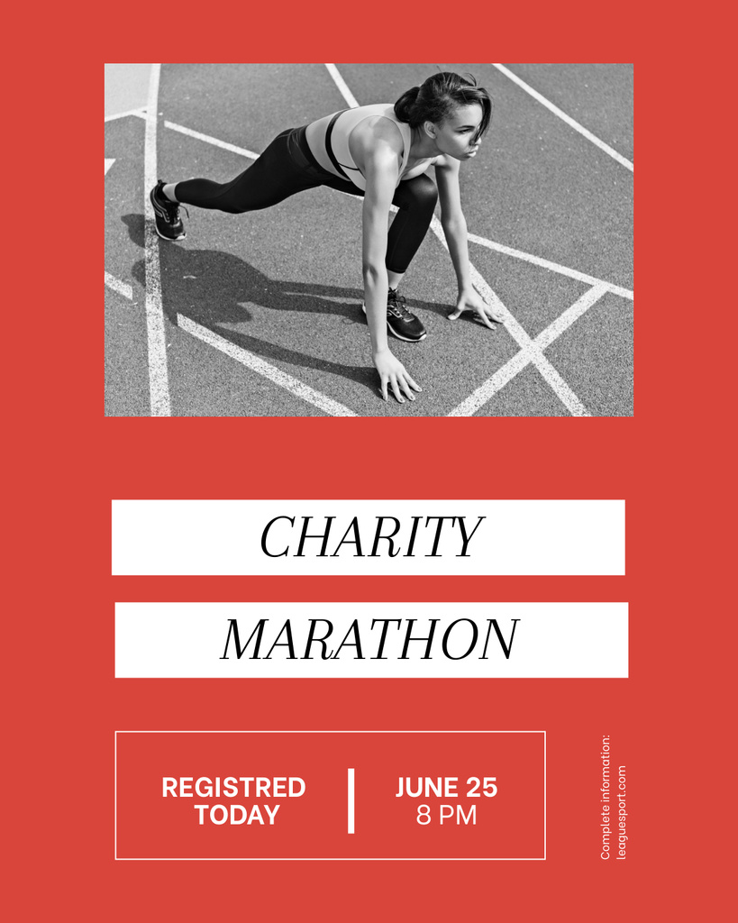Charity Sport Marathon Announcement with Woman at Stadium Poster 16x20in Tasarım Şablonu