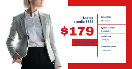 Designvorlage Computer Sale Frau mit Laptop für Facebook AD