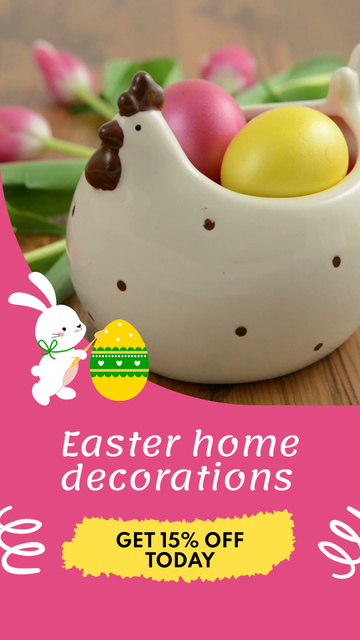 Easter Home Decorations With Hen Shaped Ceramics Instagram Video Story Šablona návrhu