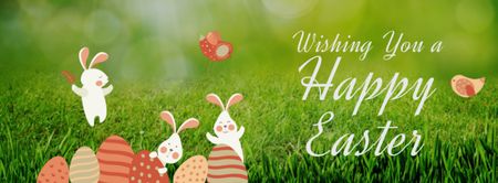 Easter Bunnies with Colored Eggs on Grass Facebook Video cover Design Template