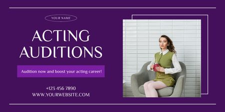 Acting Auditions Announcement on Violet Twitter Design Template
