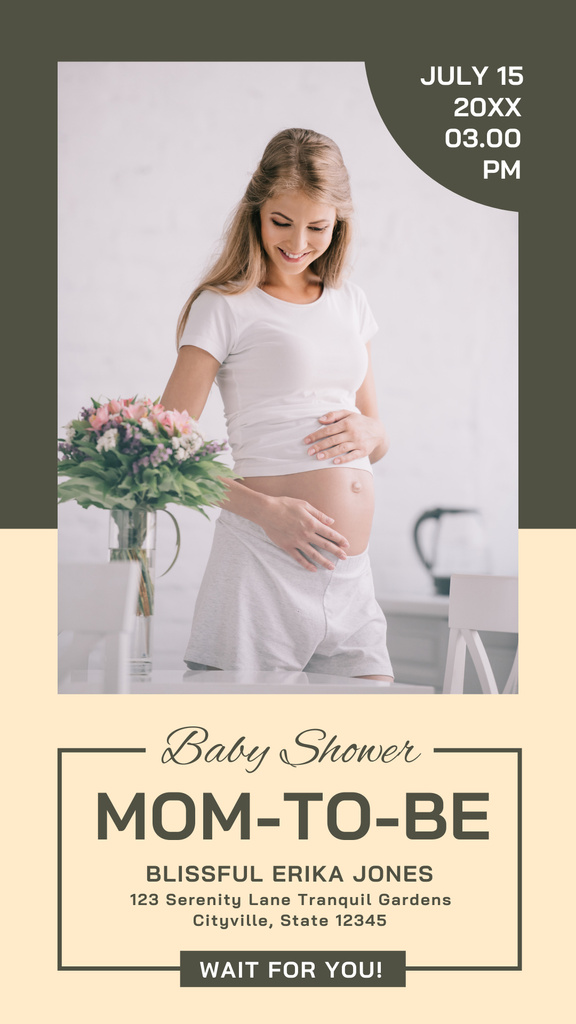 Baby Shower Announcement with Young Pregnant Woman Instagram Story tervezősablon