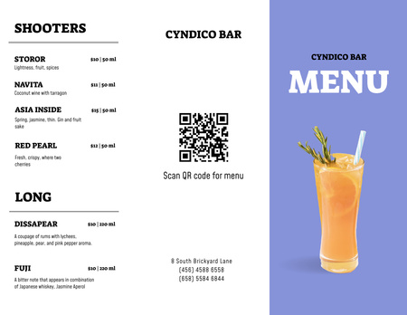 Різноманітність барних коктейлів у склі Menu 11x8.5in Tri-Fold – шаблон для дизайну