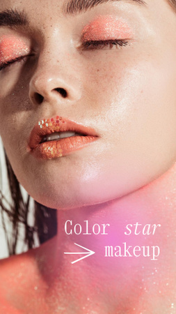Plantilla de diseño de Beauty Services Offer with Woman in Bright Makeup Instagram Story 