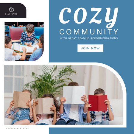 Cute Kids Reading Books Together Instagram Design Template
