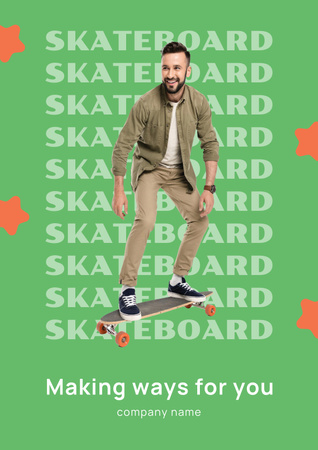 Smiling Man on Skateboard Poster Modelo de Design