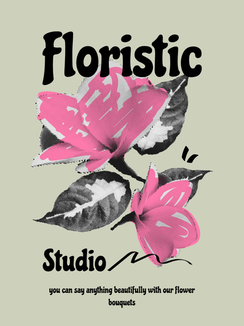 Floristic Studio Offer on Green Poster US Šablona návrhu