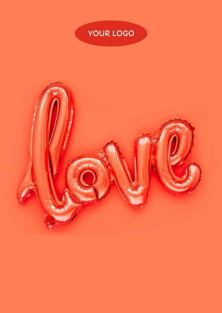 Valentine's Day Wishes with Balloon in Shape of Word Love Postcard A6 Vertical Design Template