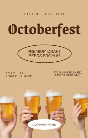 Lively Oktoberfest Celebration Announcement With Beer Glasses Invitation 4.6x7.2in Design Template