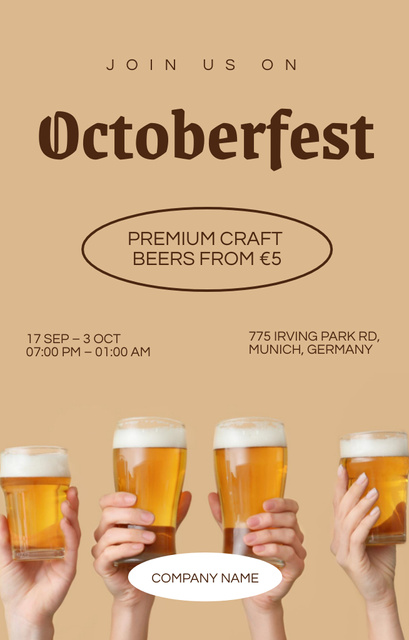 Lively Oktoberfest Celebration Announcement With Beer Glasses Invitation 4.6x7.2in Design Template