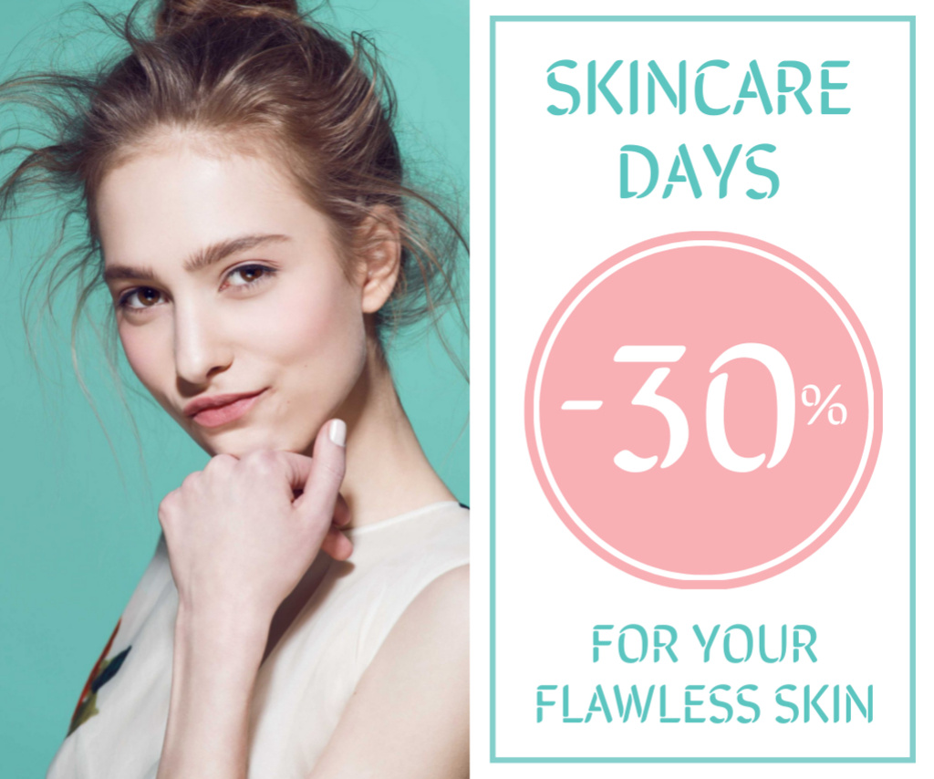 Skincare Products Sale with Girl with Glowing Skin Medium Rectangle Šablona návrhu