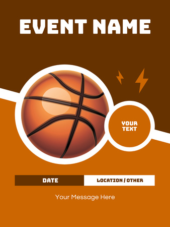 Designvorlage Ankündigung eines Basketballspiels mit Illustration des Balls für Poster US